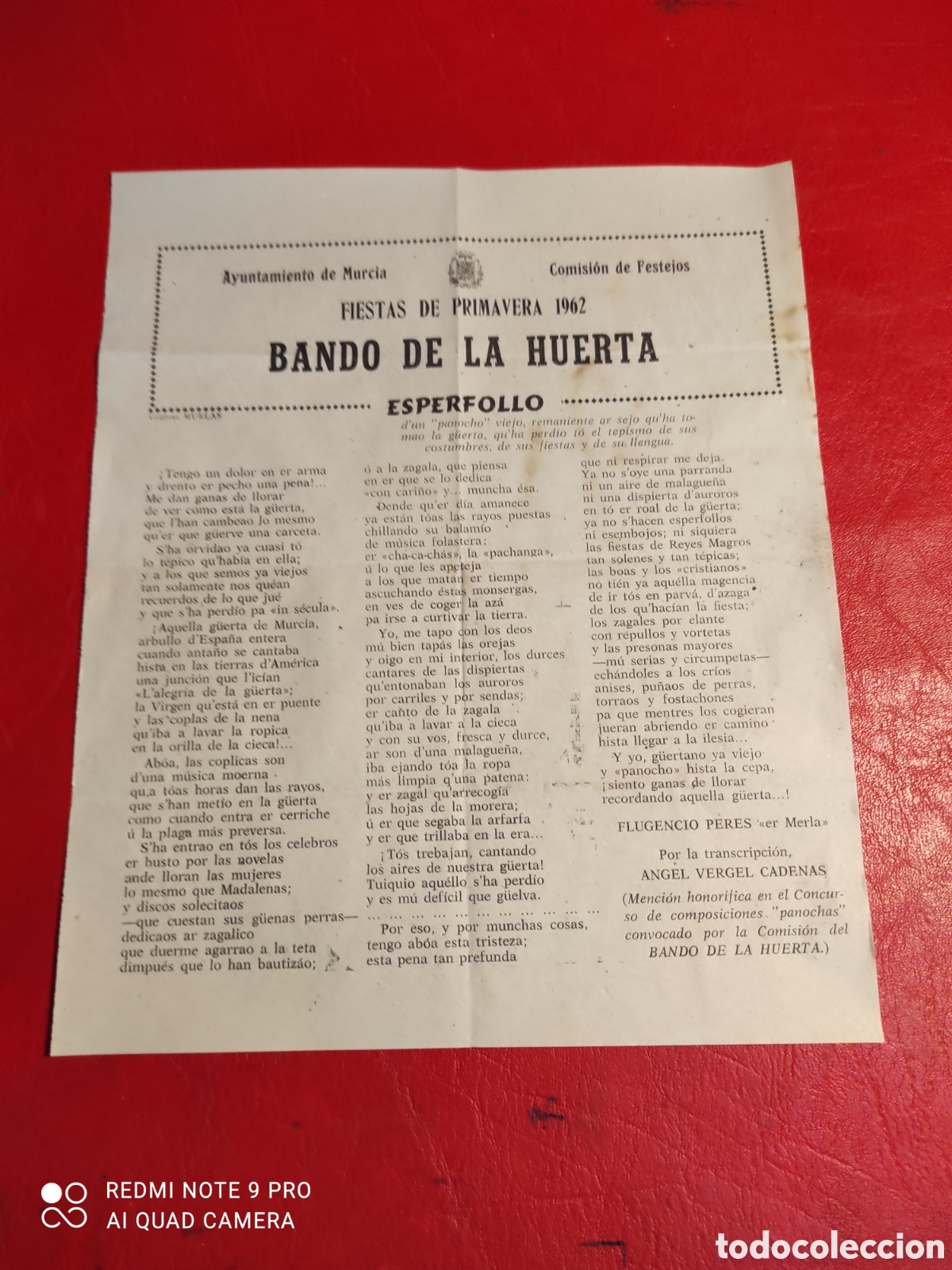Documentos antiguos: Antiguo bando de la Huerta ( Murcia) a&ntilde;o 1962