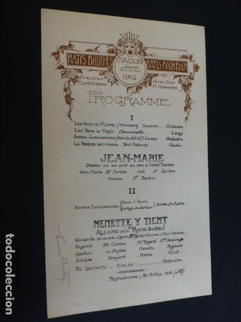 Documentos antiguos: RATISBONA FRANCIA PROGRAMA FUNCION TEATRAL 1916 CON FIRMA DE ACTRIZ - Foto 1
