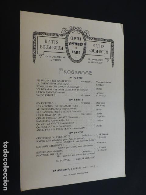 Documentos antiguos: RATISBONA FRANCIA PROGRAMA CONCIERTO 1916 - Foto 1