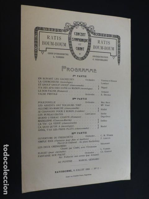 Documentos antiguos: RATISBONA FRANCIA PROGRAMA CONCIERTO 1916 - Foto 1