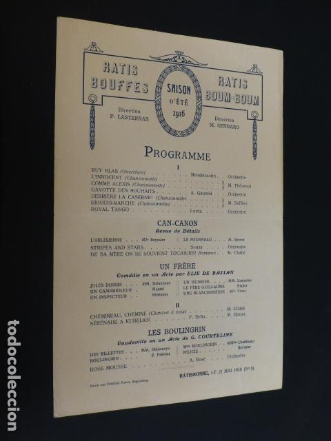 Documentos antiguos: RATISBONA FRANCIA PROGRAMA FUNCION TEATRAL 1916 - Foto 1