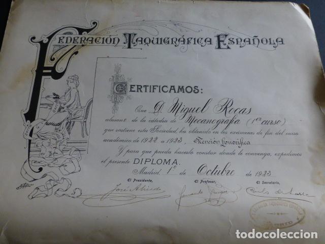 Documents Anciens: FEDERACION TAQUIGRAFICA ESPA&Ntilde;OLA DIPLOMA 1923 MADRID CON MOTIVO MODERNISTA