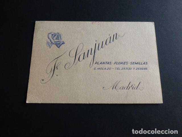 Documentos antigos: MADRID FLORISTERIA SANJUAN GENERAL MOLA 20 TARJETA VISITA 1962 14 X 9 CTMS
