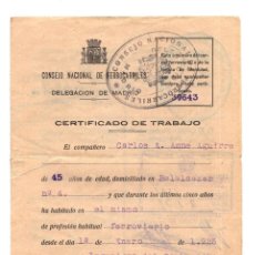 Documentos antiguos: FERROCARRIL. CERTIFICADO DE TRABAJO 1926. FERROVIARIO. INGENIERO DE COMBUSTIBLES.. Lote 376018559