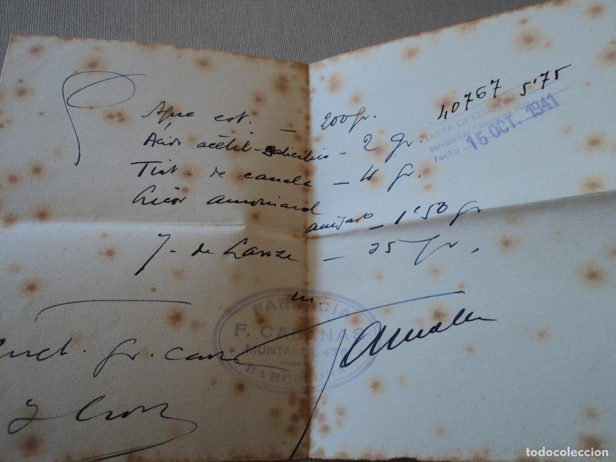 Documents Anciens: ANTIGUA RECETA FARMACIA F. CABANAS, CALLE MUNTANER 476, 1941