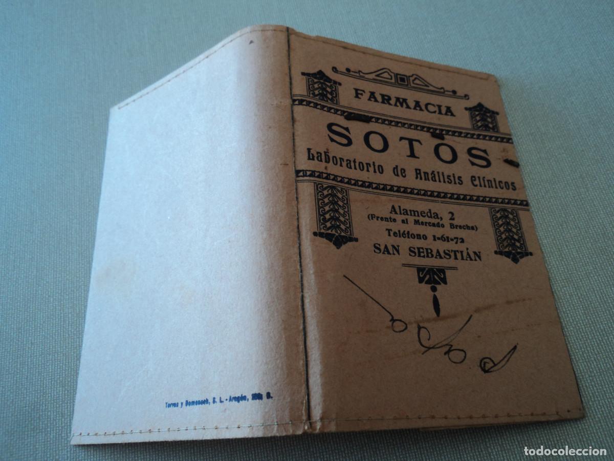 Documents Anciens: ANTIGUA CARPETITA FARMACIA SOTOS LABORATORIO DE ANALISIS, SAN SEBASTIAN, 15 X 11 CM ABIERTA