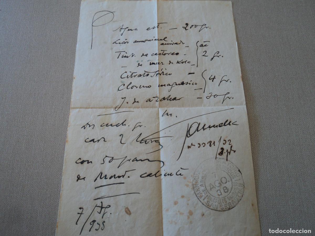 Documents Anciens: ANTIGUA RECETA FORMULA, FARMACIA DR. CALLES SAN SEBASTIAN 1938