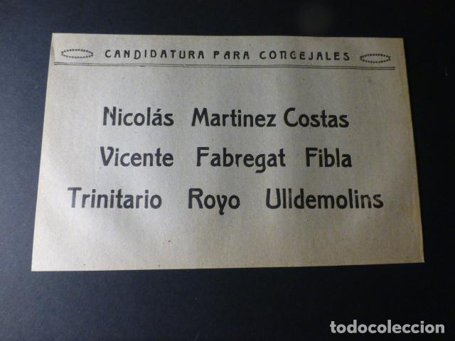 Documentos antiguos: VALENCIA ELECCIONES MUNICIPALES CANDIDATURA CONCEJALES PAPELETA ELECTORAL EPOCA ALFONSO XIII