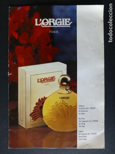 Documentos antiguos: FOLLETO PUBLICITARIO L&acute;ORGIE PERFUME PARIS 1986