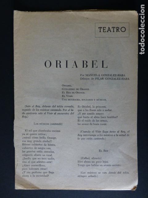 Documentos antiguos: ORIABEL OBRA TEATRO POR MANUELA GONZALEZ-HABA PIEZA ANTOLOGIA DE TEXTOS