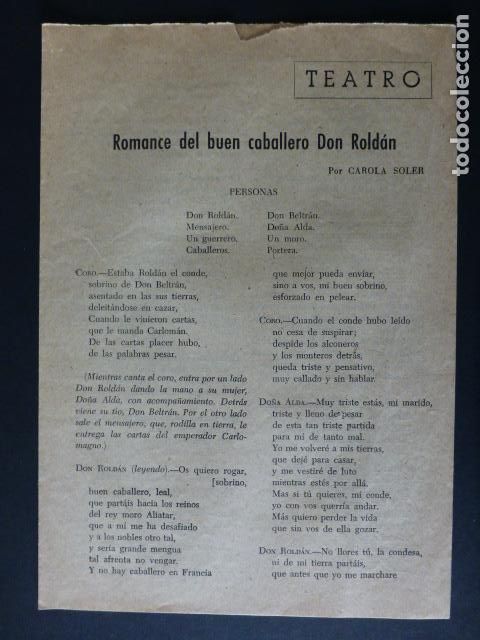 Documentos antiguos: ROMANCE DEL BUEN CABALLERO DON ROLDAN OBRA TEATRO POR CAROLA SOLER ANTOLOGIA DE TEXTOS