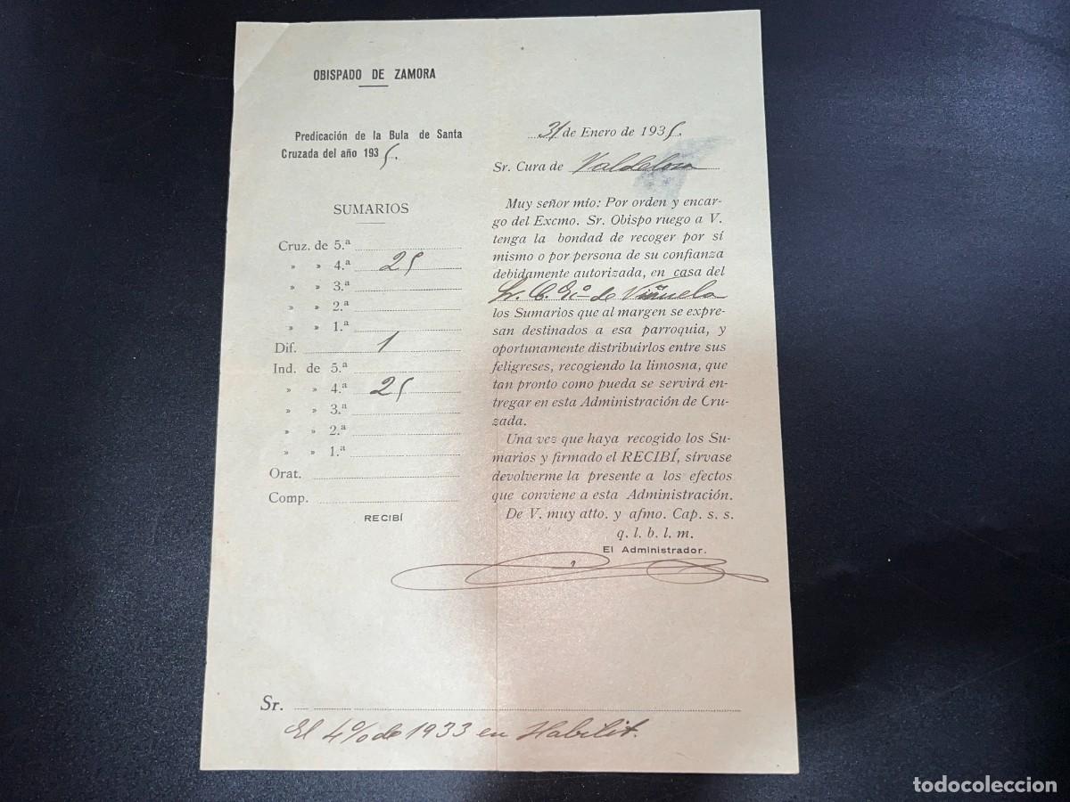 Documenti antichi: OBISPADO DE ZAMORA. RECIB&Iacute; SUMARIOS DE LA SANTA CRUZADA DE 1935. VER
