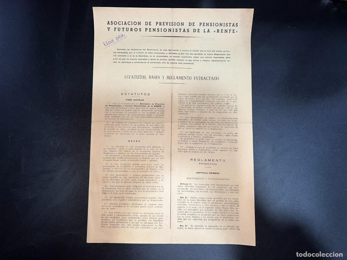 Documenti antichi: ESTATUTOS, BASES Y REGLAMENTO DE LA ASOCIACI&Oacute;N DE PREVENCI&Oacute;N DE PENSIONISTAS DE LA RENFE. 1948