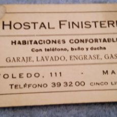 Documentos antiguos: TARJETA COMERCIAL HOSTAL FINESTERRE CALLE TOLEDO 111 MADRID. Lote 377973504