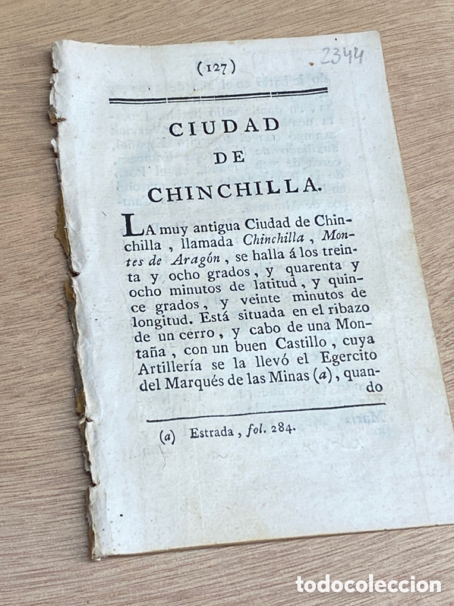 Old Documents: DESCRIPCI&Oacute;N DE LA VILLA DE CHINCHILLA DEL A&Ntilde;O 1778. ORIGINAL. MURCIA