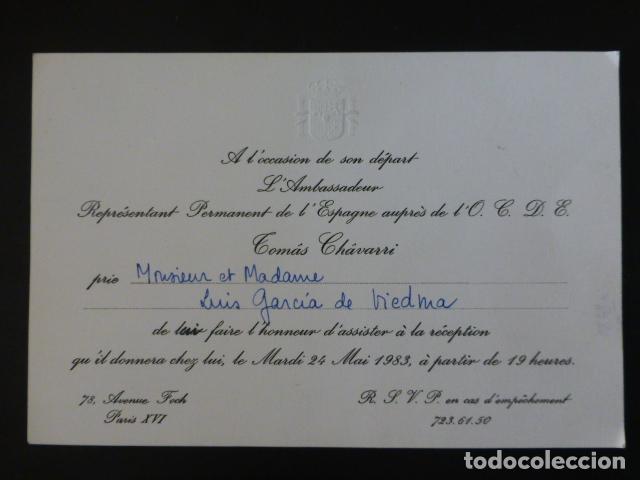 Old Documents: INVITACION LUIS GARCIA VIEDMA TARJETA RECEPCION EMBAJADOR ESPA&Ntilde;A ANTE LA O.C.D.E. 1983