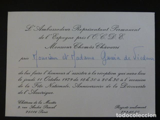 Old Documents: INVITACION LUIS GARCIA VIEDMA TARJETA RECEPCION EMBAJADOR ESPA&Ntilde;A ANTE LA O.C.D.E. 1979