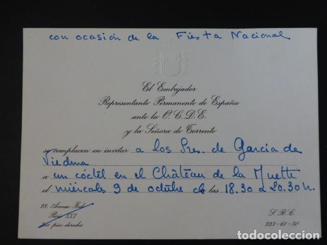 Old Documents: INVITACION LUIS GARCIA VIEDMA TARJETA RECEPCION EMBAJADOR ESPA&Ntilde;A ANTE LA O.C.D.E.