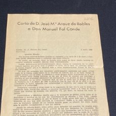Documentos antiguos: CARLISMO. ESCRITO DEJOSÉ M. ARAUZ DE ROBLES A MANUEL FAL CONDE. 1958