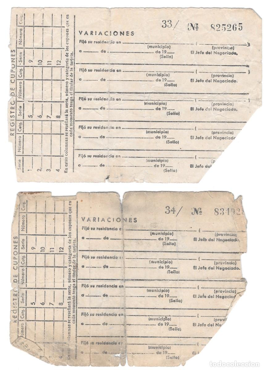 Documentos antiguos: 2 TARJETAS ABASTECIMIENTO A&Ntilde;OS 40 - Foto 2