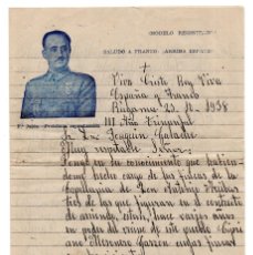 Documentos antiguos: CARTA, FIGURA DE FRANCO. ARRIBA ESPAÑA. 1938. FOTO JALÓN.. Lote 383428269