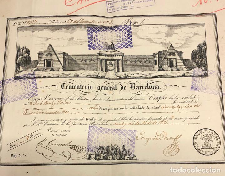Documentos antiguos: CEMENTERIO GENERAL DE BARCELONA - TITULO DE PROPIEDAD A&Ntilde;O 1851 - Foto 2