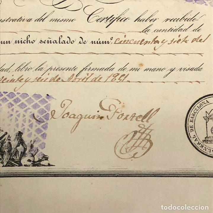 Documentos antiguos: CEMENTERIO GENERAL DE BARCELONA - TITULO DE PROPIEDAD A&Ntilde;O 1851 - Foto 3