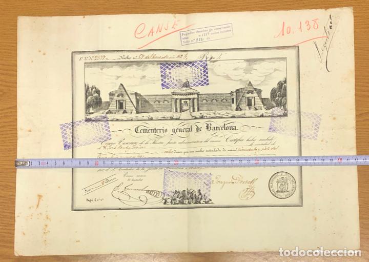 Documentos antiguos: CEMENTERIO GENERAL DE BARCELONA - TITULO DE PROPIEDAD A&Ntilde;O 1851 - Foto 9