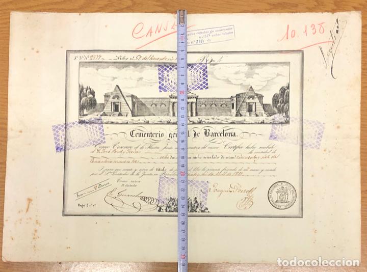 Documentos antiguos: CEMENTERIO GENERAL DE BARCELONA - TITULO DE PROPIEDAD A&Ntilde;O 1851 - Foto 11