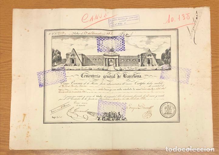 Old Documents: CEMENTERIO GENERAL DE BARCELONA - TITULO DE PROPIEDAD A&Ntilde;O 1851