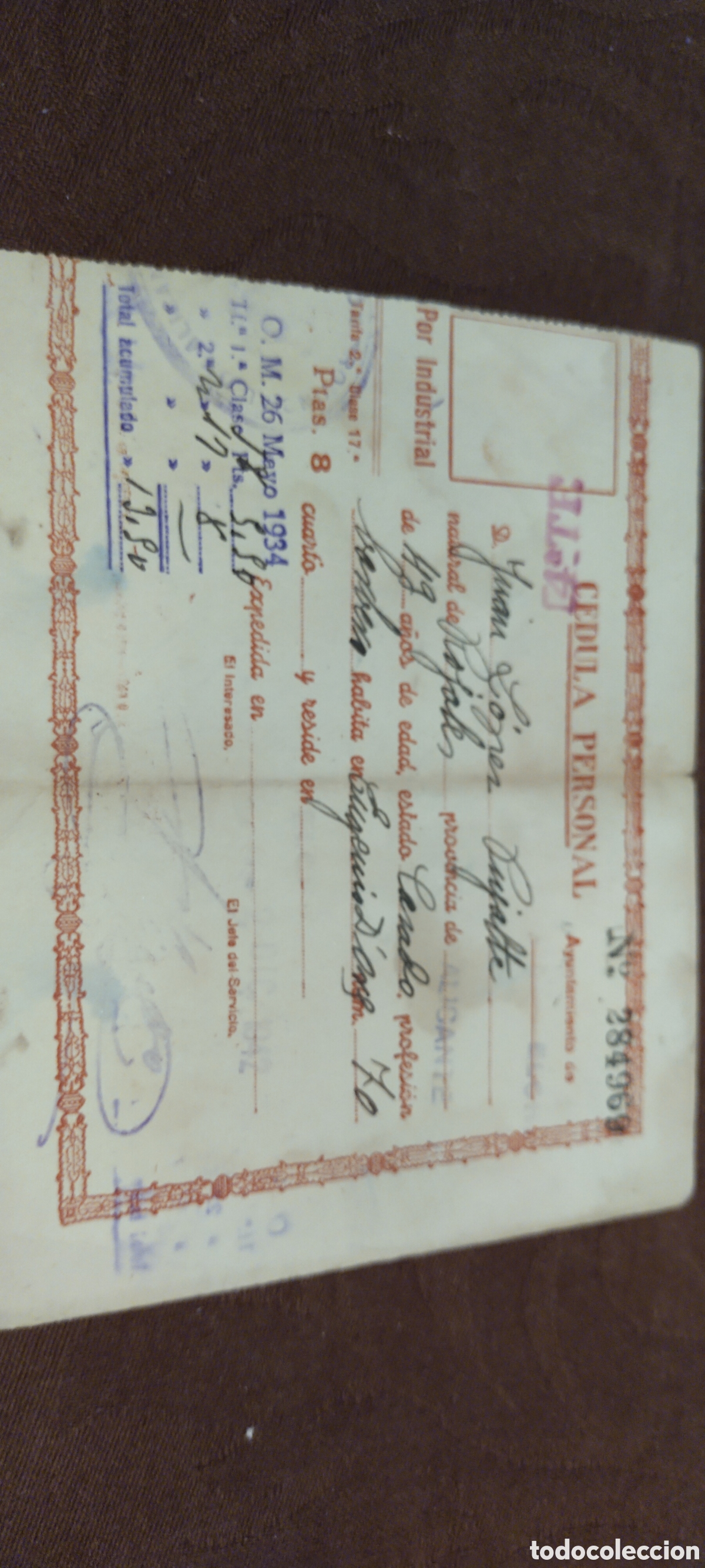 Documentos antiguos: C&eacute;dula personal Alicante 1942 rara - Foto 1