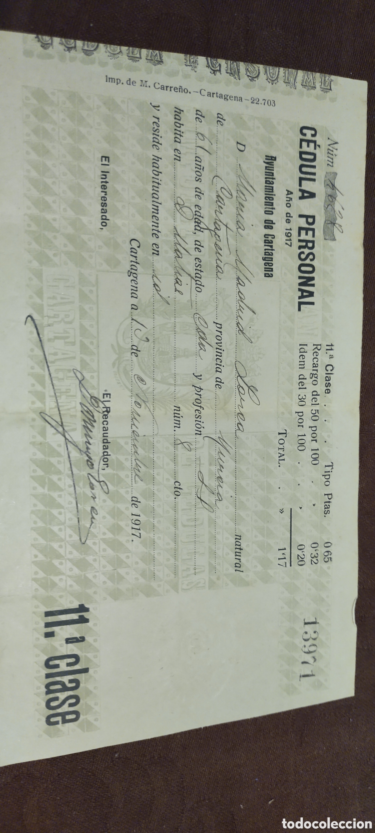 Documentos antiguos: Fue dura personal ayuntamiento de Cartagena 1917