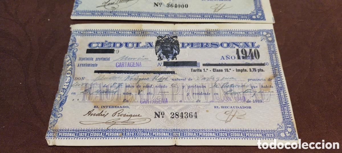 Documentos antiguos: C&eacute;dula personal Murcia Cartagena 1949 tabaco - Foto 1