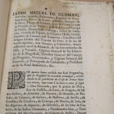 Documentos antiguos: PROHIBICION ARMAS BLANCAS AÑO 1757 JAIME MIGUEL DE GUZMAN. Lote 385551679