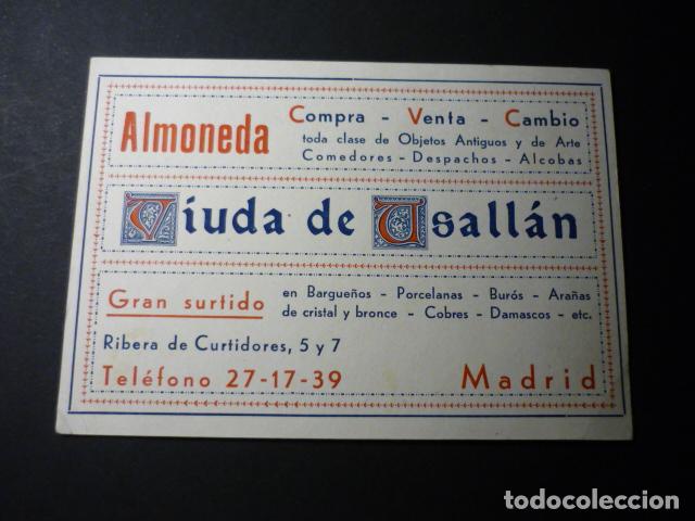 Old Documents: MADRID ALMONEDA VIUDA DE ASALLAN RIBERA DE CURTIDORES RASTRO TARJETA RECIBO