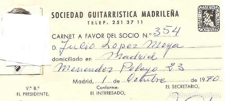 Documentos antiguos: SOCIEDAD GUITARRISTICA MADRILE&Ntilde;A - CARNET - A&Ntilde;O 1970