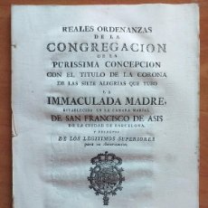 Documentos antiguos: 1800 REALES ORDENANZAS CONGREGACIÓN PURÍSIMA CONCEPCIÓN . BARCELONA. Lote 387069384