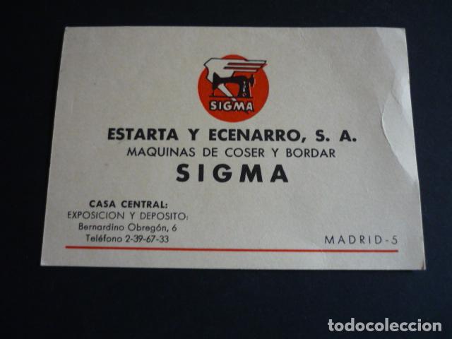 Old Documents: MADRID ESTARTA T ECENARRO MAQUINAS DE COSER Y BORDAR SIGMA TARJETA PUBLICITARIA