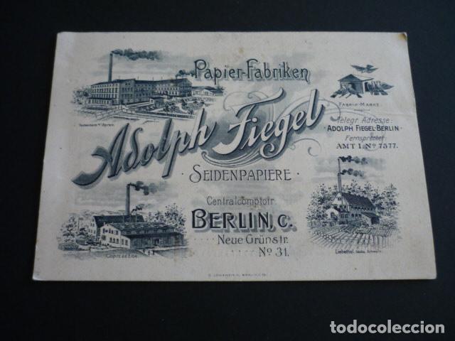 Documentos antiguos: TARJETA PUBLICITARIA FABRICA PAPEL ADOLPH FIEGEL ALEMANIA