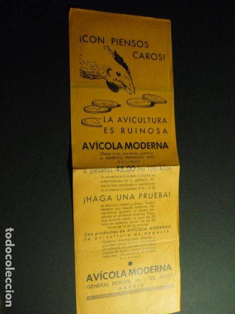 Documentos antiguos: AVICOLA MODERNA MADRID CARTEL DE MANO