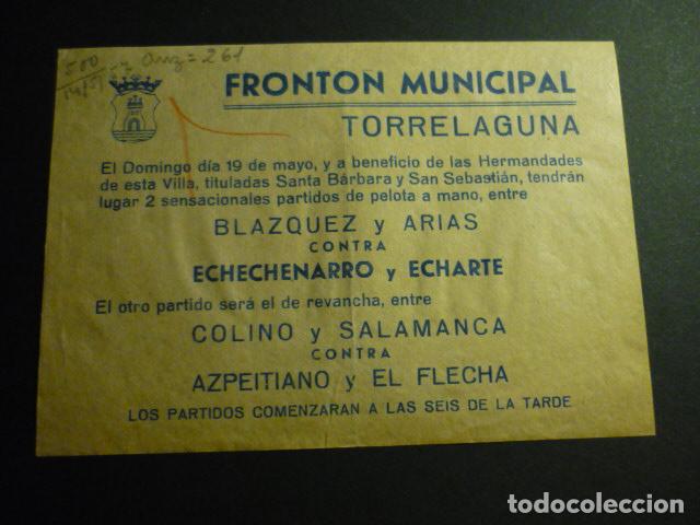 Documentos antiguos: TORRELAGUNA MADRID CARTELITO DE MANO FRONTON MUNICIPAL 1957 PARTIDOS DE PELOTA PELOTARIS