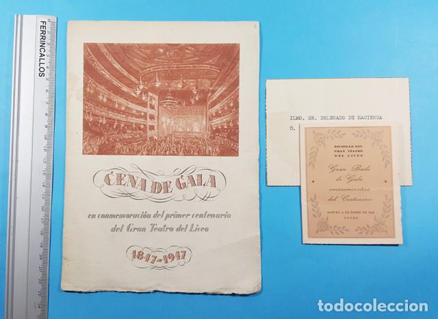 Alte Dokumente: DIPTICO CARTA CENA DE GALA GRAN TEATRO DEL LICEO 1847-1947 + GRAN BAILE DE GALA + TARJETA INVITADO