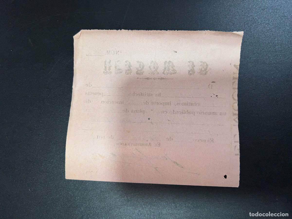 Documentos antiguos: MEDINA DE RIOSECO, 1915. EL MOCLIN. RECIBO DE SUSCRIPCI&Oacute;N - Foto 2