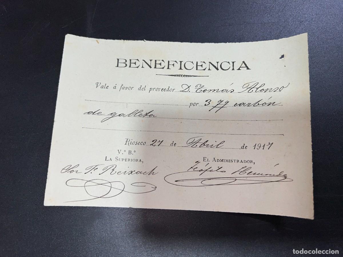 Documenti antichi: MEDINA DE RIOSECO, 1917. BENEFICIENCIA. VALE POR CARB&Oacute;N DE GALLETA