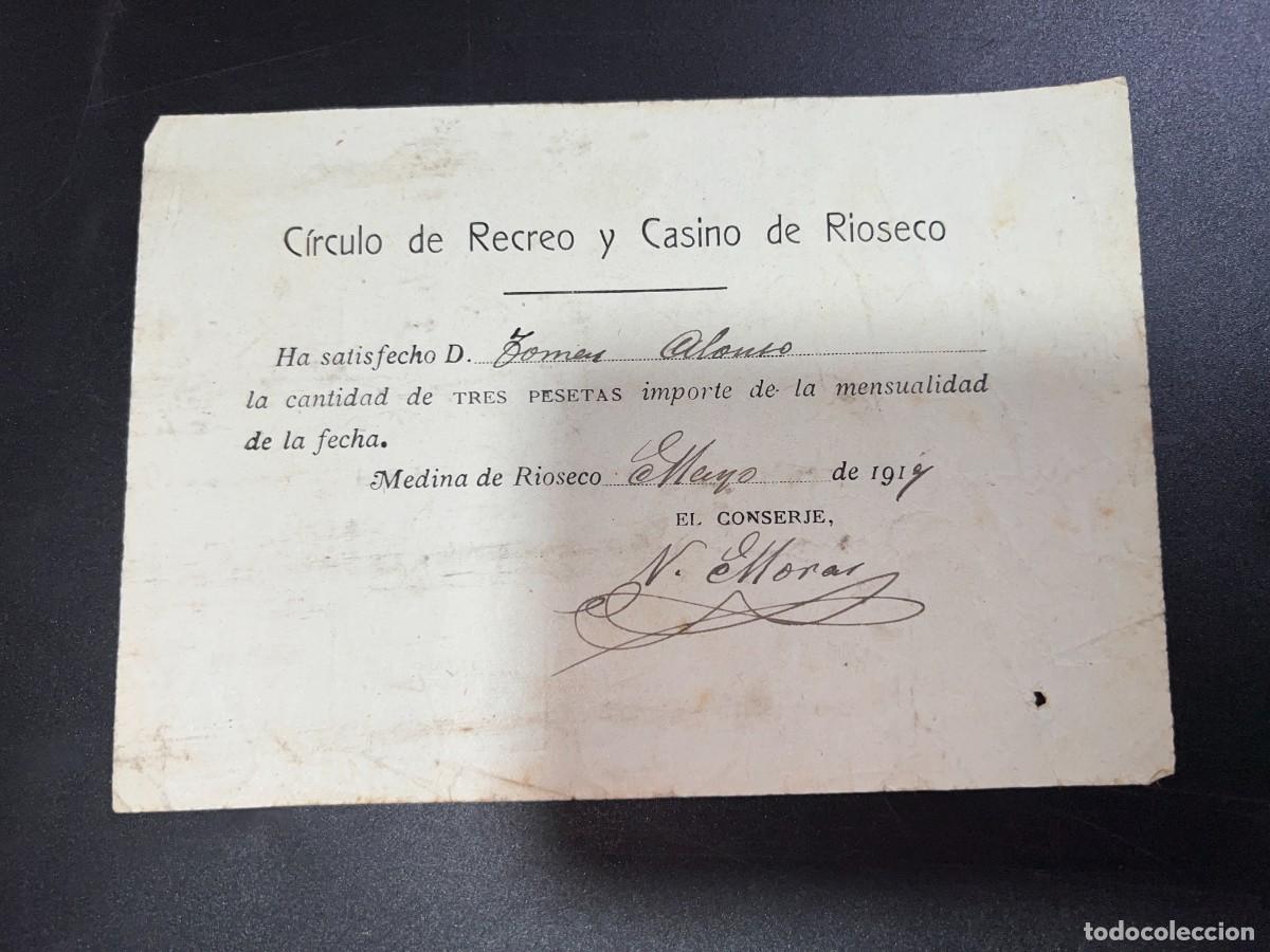 Documenti antichi: MEDINA DE RIOSECO, 1917. CIRCULO DE RECREO Y CASINO DE RIOSECO. RECIBO MENSUALIDAD