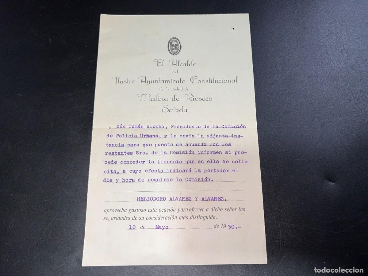 Documenti antichi: ALCALDE AYUNTAMIENTO DE MEDINA DE R&Iacute;OSECO. VALLADOLID, 1930. COMISI&Oacute;N POLIC&Iacute;A URBANA