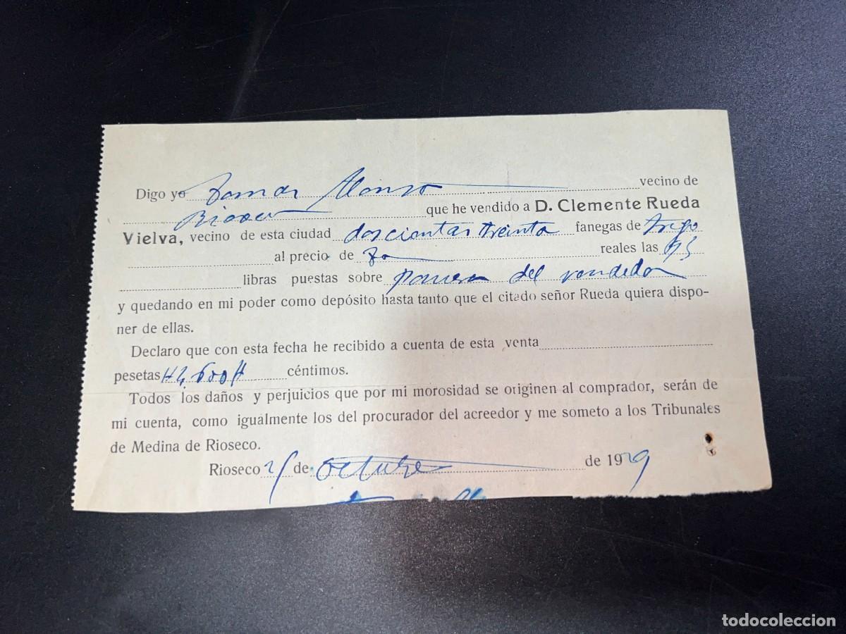 Documenti antichi: MEDINA DE RIOSECO, 1929. CERTIFICADO DE VENTA DE 230 FANEGAS DE TRIGO. VER