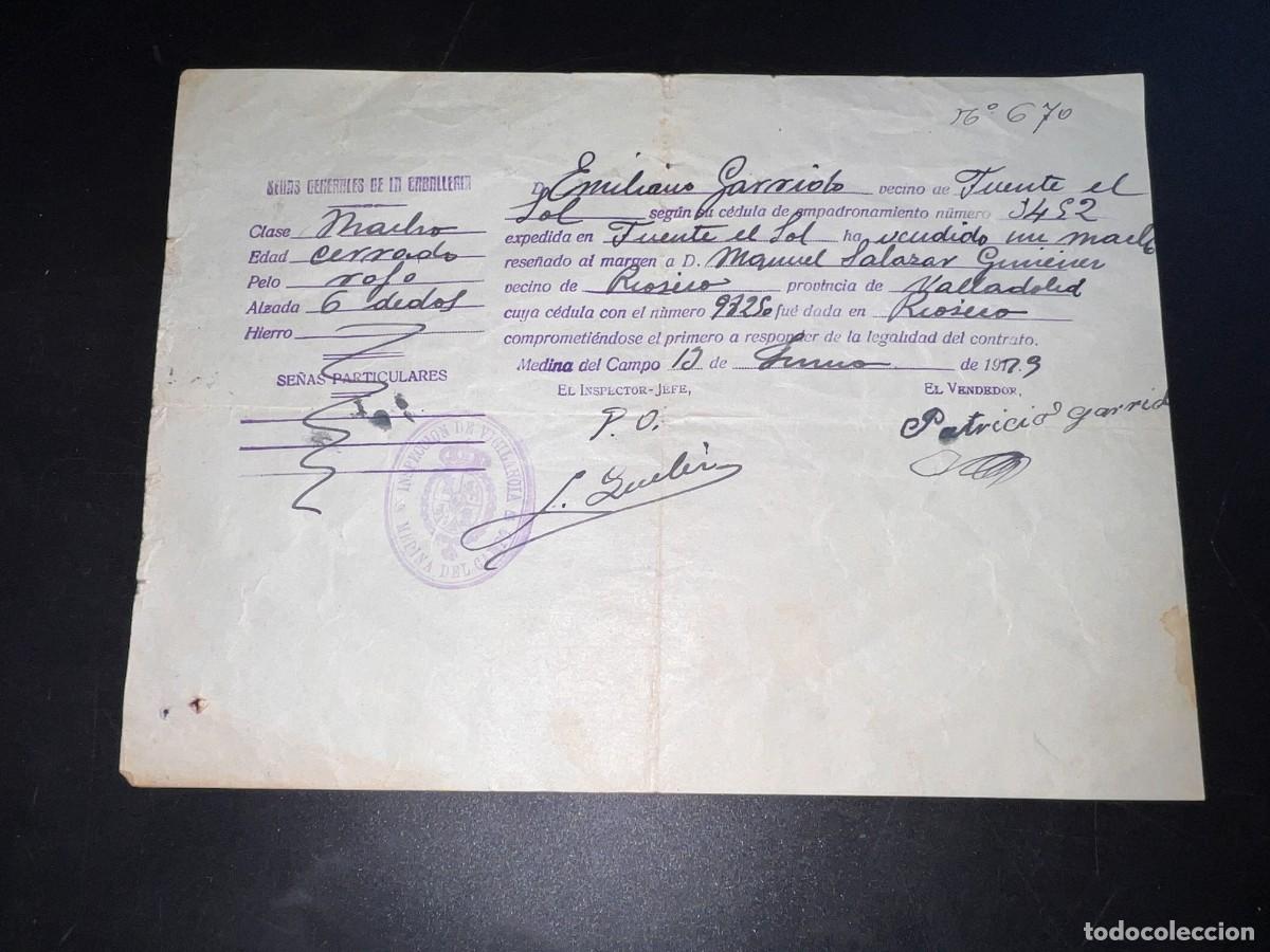 Documenti antichi: MEDINA DEL CAMPO, 1929. SE&Ntilde;A DE CABALLERIA. INSPECCION DE VIGILANCIA.