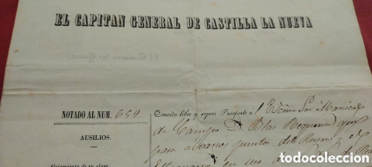 Documentos antiguos: El capit&aacute;n general de Castilla la Nueva otorga pasaporte 1849 - Foto 2