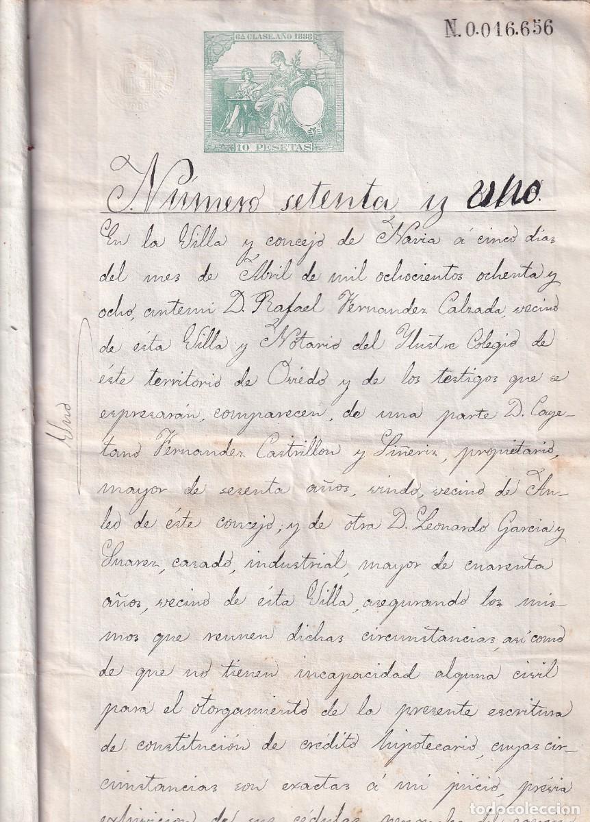 Documentos antiguos: Documento notarial firmado en Navia en 1888 - Foto 2